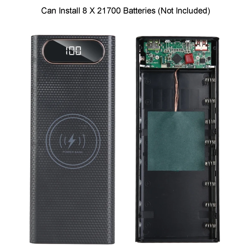 Корпус внешнего аккумулятора 21700 с 8 слотами, 10 Вт, 22,5 Вт, QC3.0, ЖК-дисплей, чехол для аккумулятора 5 Вт, 15 Вт, коробка для беспроводной зарядки