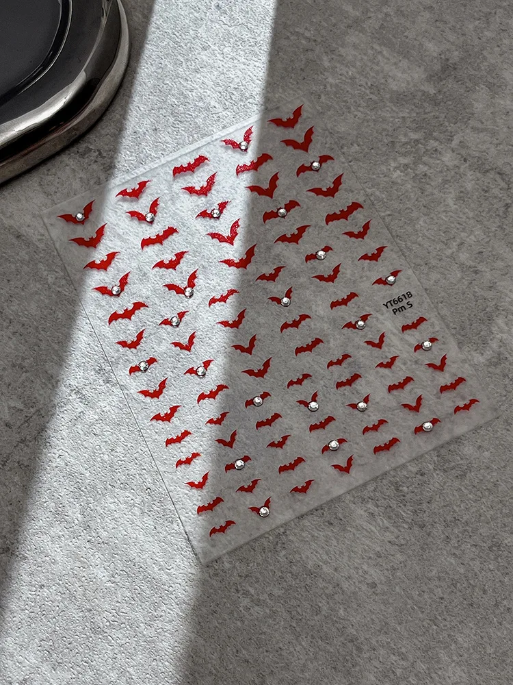 

1pcs 5D Halloween Black and Red Bats Nail Stickers Press on Nail Art Decorations Decals DIY Manicure Slider Foil