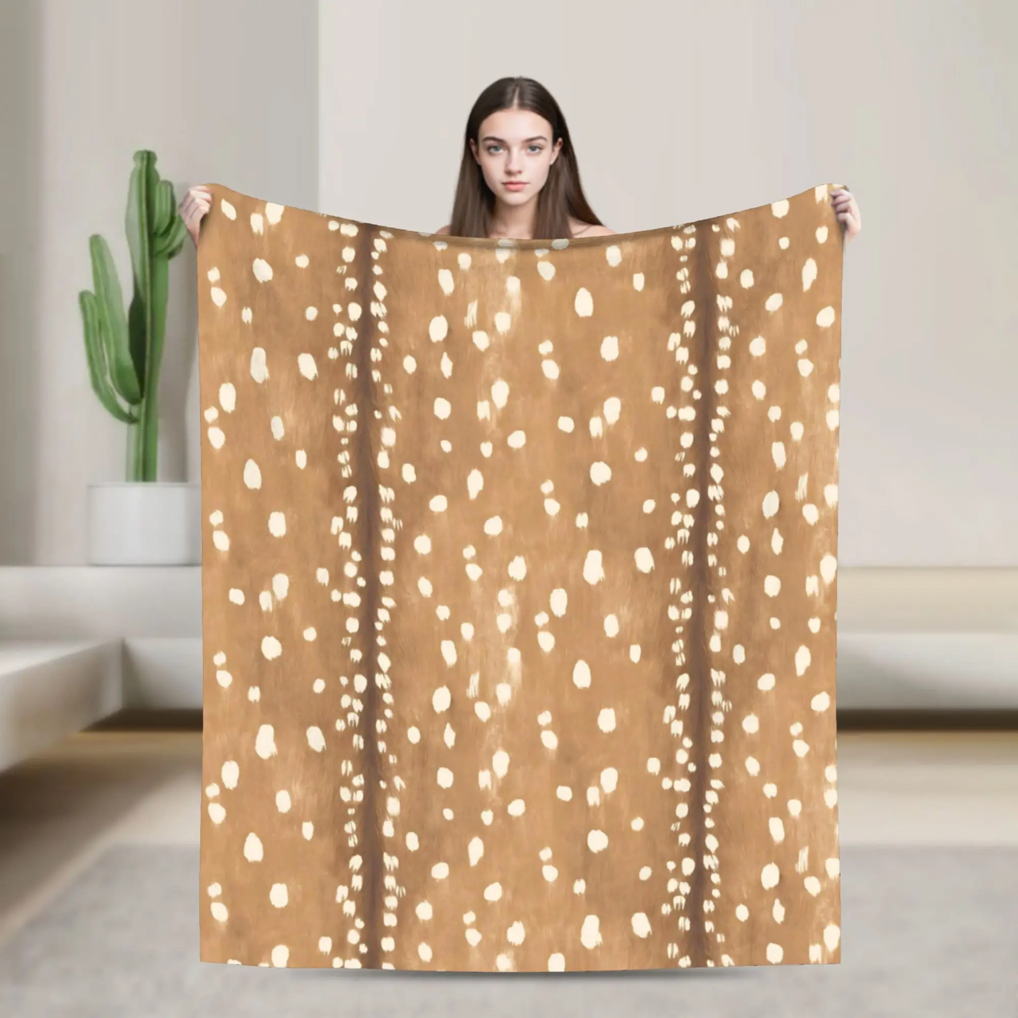 Comfort Brown Base Light Antelope Spot Blanket Accessories Bedding Decorative  Blanket Throw Lightweight Flannel for Bedroom