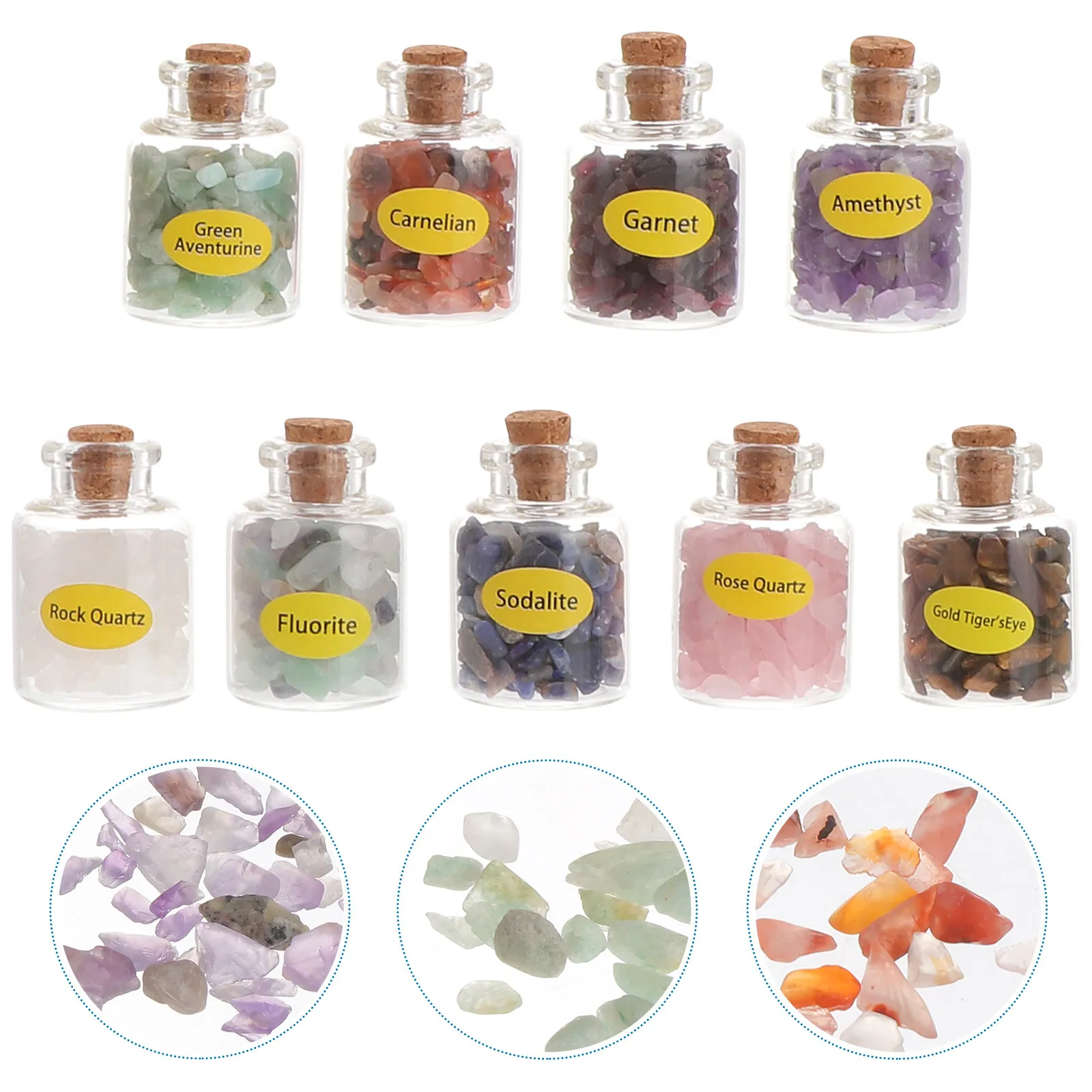9Pcs Crystal Wishing Bottles Gemstone Birthstone Set Rose Quartz Carnelian Tiger Eye Unakite Lapis Obsidian Home Office Decor