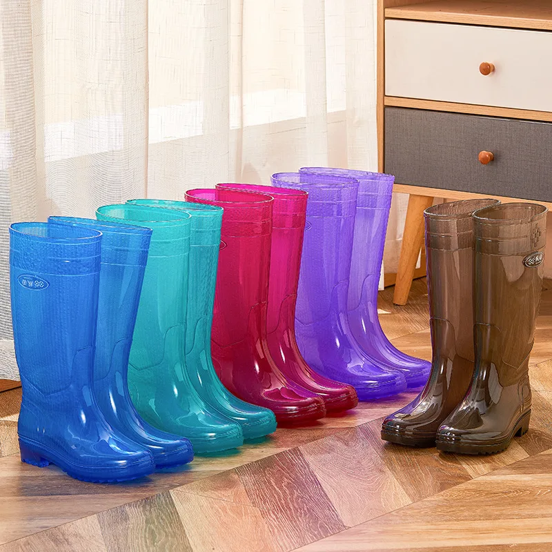 New Women Colorful Clear PVC Rain Boots Waterproof Woman Rainboots Non-slip Outdoor Fishing Water Shoes Wellies Shoes