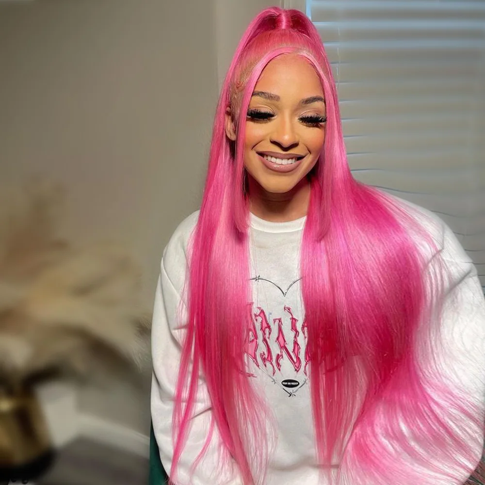 

Розово-розовый цвет 13x6, прозрачный парик спереди, человеческие волосы для женщин, предварительно выщипанные прямые светло-розовые 13X4, кружевные фронтальные парики