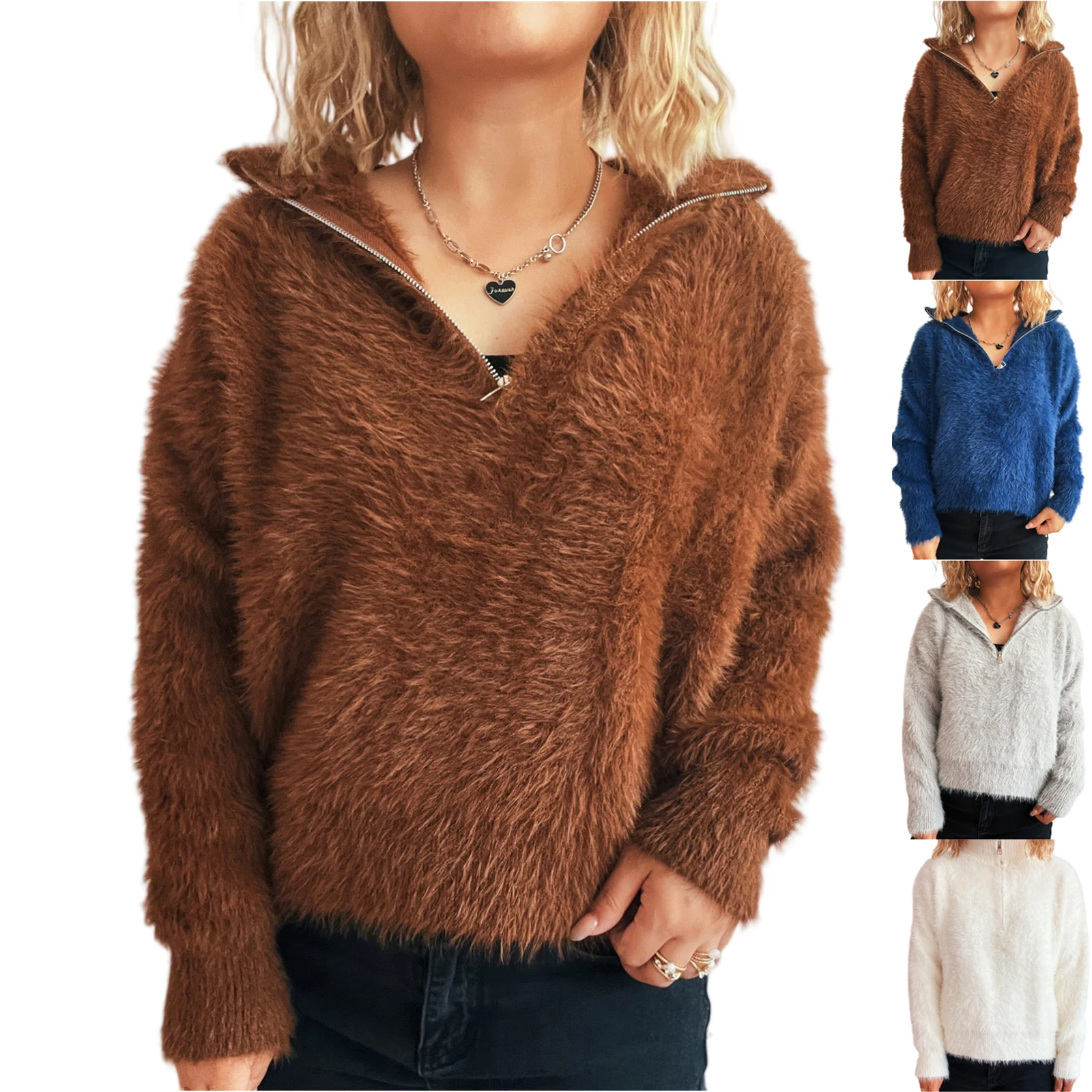 

YHOPE Women's Solid Color Short Casual Lapel Half Zipper Knitted Fashionable Top Sweater