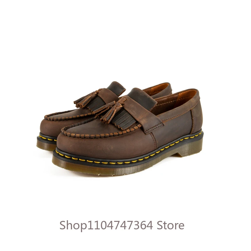 

Retro Brown Tassel Casual Business Formal Commuter Shoes Men's Loafers Genuine Leather Thick Bottom Work Trendy Leather Shoes