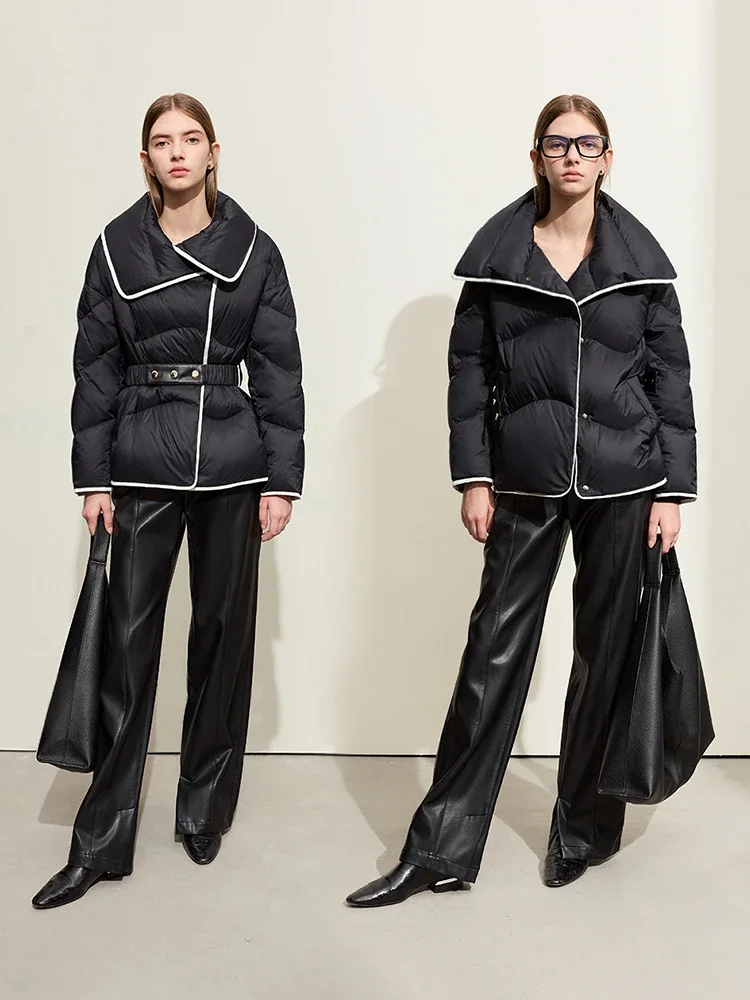 AMII Minimalistische neue Daunenmäntel für Damen, Winter 2022, locker, warm, groß, Umlegekragen, Knopfgürtel, Langarmjacken 12344026