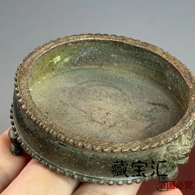 Antique Patina Bronze Tripod Censer Xuande Mark Lion Ear Incense Burner Brush Washer Decor
