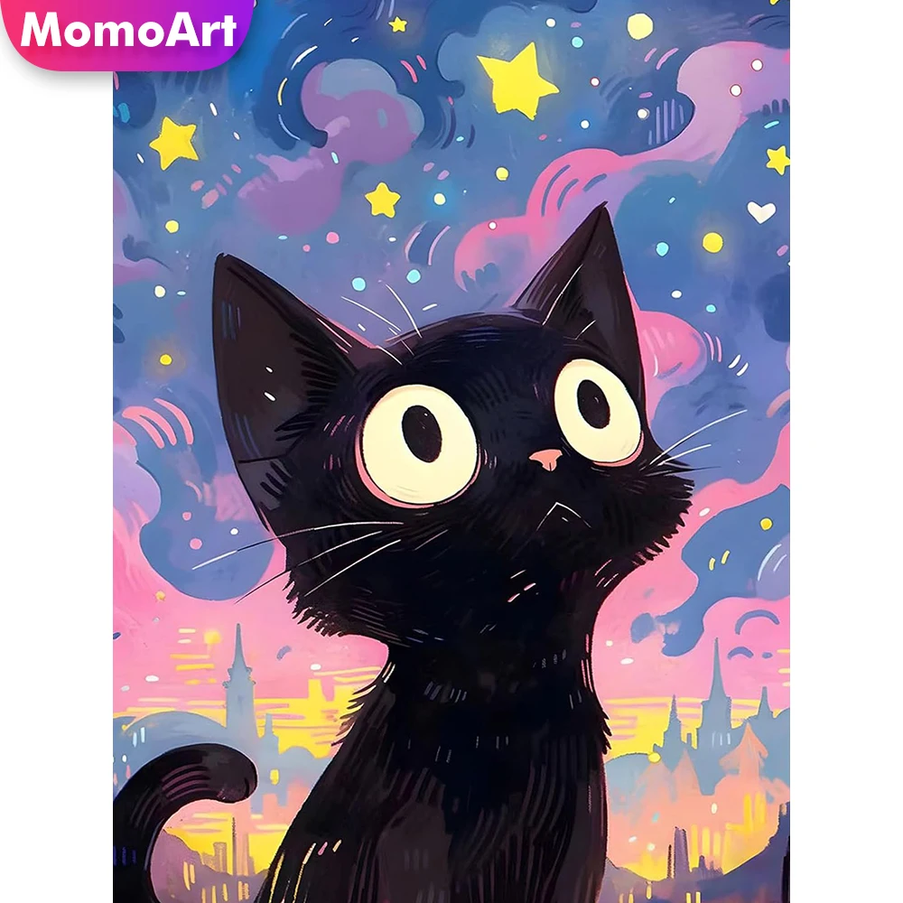 Momoart Vollquadratisches und rundes Diamant-Malbild, Katze, Tier, Cartoon, DIY-Diamant-Mosaikmuster für Erwachsene, Anfänger, Kinder, Hobby