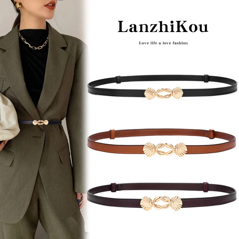 

1.5cm Non Punched Fashionable Leather Belt For Women's Decorative Suit Adjustable Waist Decoration Cowhide Pants With White Belt