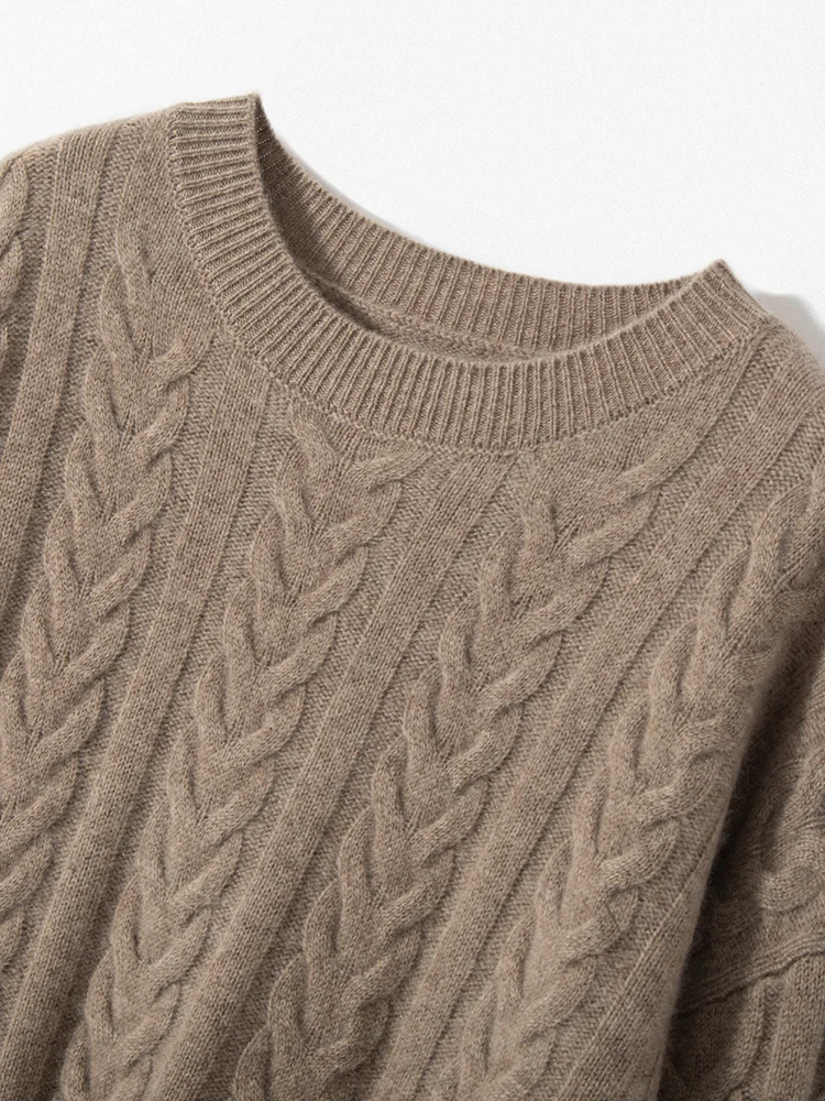 

Женский костюм TLOML из 100% кашемира: свитер с круглым вырезом и узором косы, шорты и брюки. Весенне-осенний кашемировый трикотаж, повседневные топы.