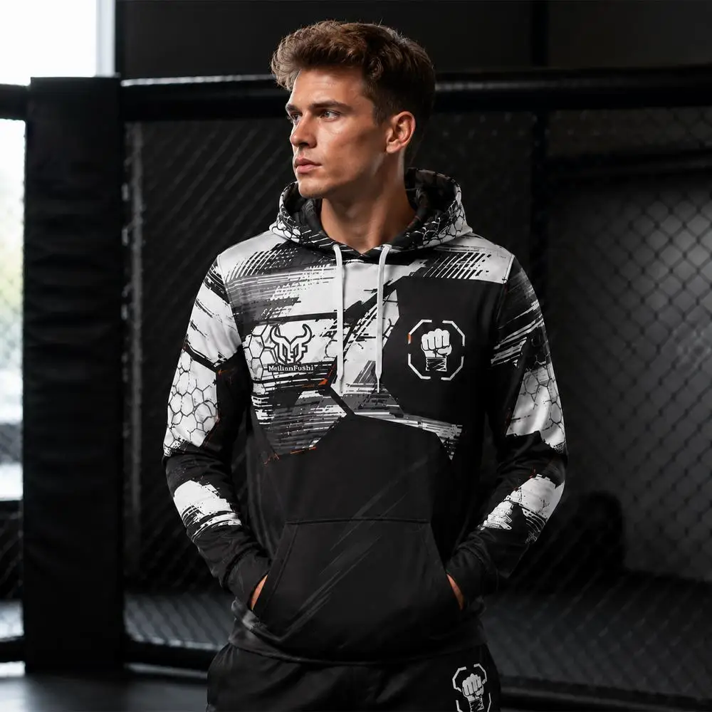 Men MMA Boxing Pullover Hoodie Combat Fight Sport Graphic Sweatshirt Fall Outdoor Athletic Daily Wear Training Casual Look