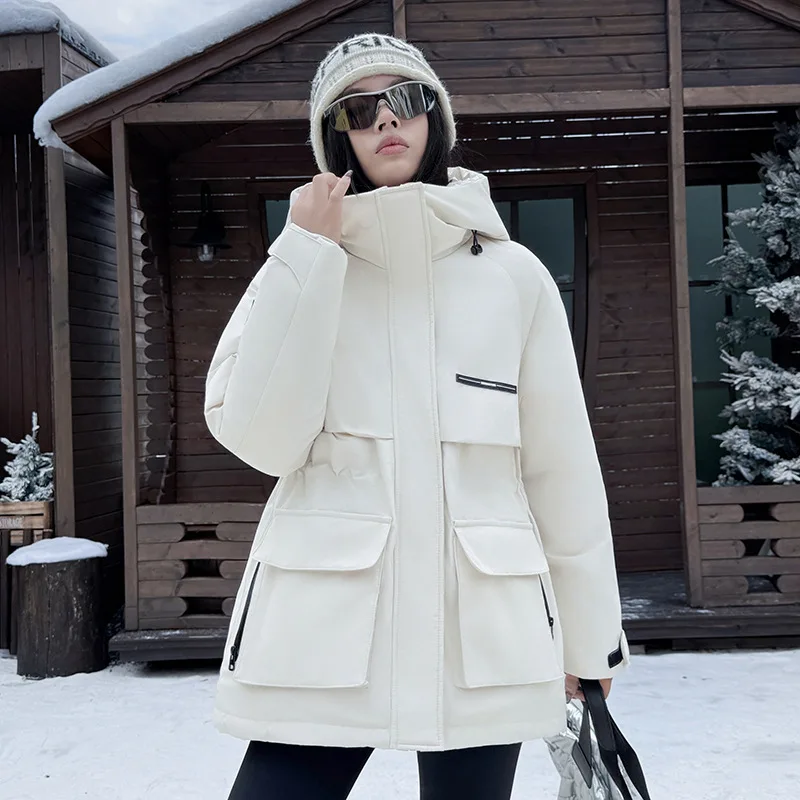 

Women's Winter Cotton-padded Jacket Safari Style Loose Hooded Outerwear Lady Drawstring Coats Outdoor Windproof Warm Parkas