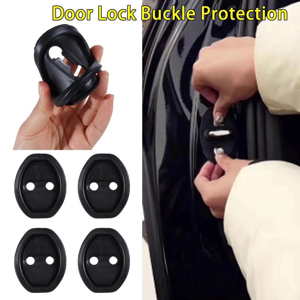 4Pcs Shock Absorbing Silicone Door Lock Protective Cover Elastic Universal Fit Car Door Lock Pad Anti-Collision Easy Install