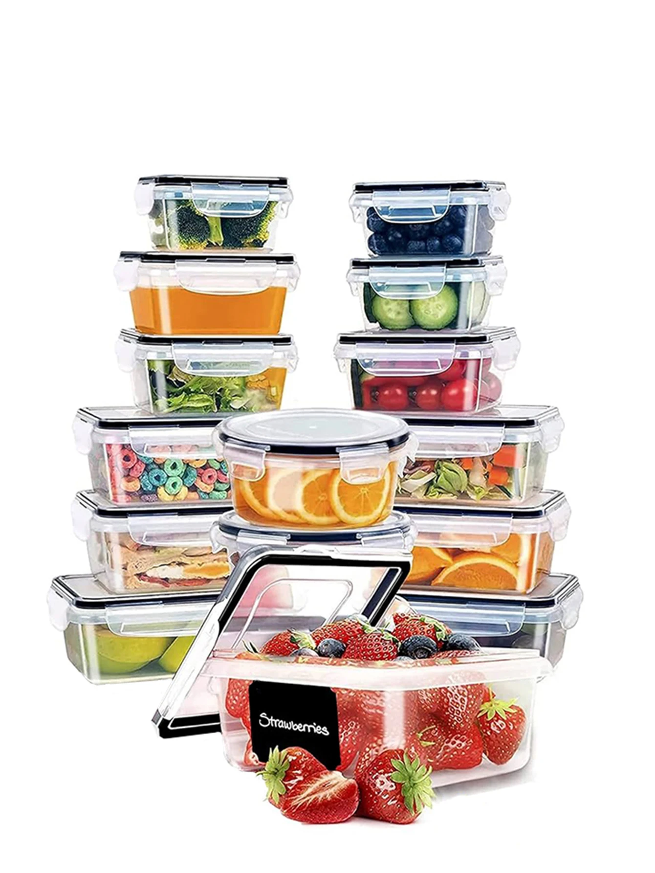 

12pcs/24pcs/Food storage LIDS sealed plastic used for kitchen storage sealed and leak-proof food containers with labels marks