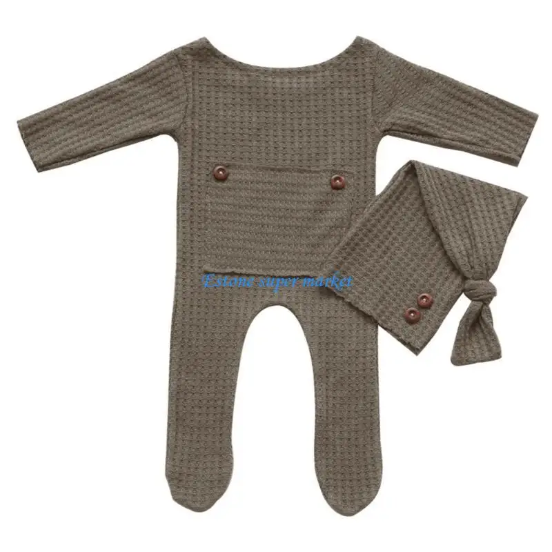 090B Knitted Jumpsuit Long Tail for Head Wrap Turban Beanie Cap Headwear Bonnet Crochet Costume Gift Baby Boy Girl Romper Hat