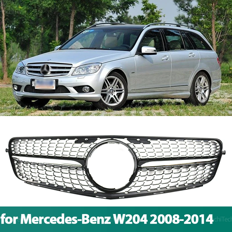 Car Gloss Black Diamond Kidney Grill Racing Grill For Mercedes W204 C-Class sedan/saloon C180 C200 C300 2008-2014 Accessories