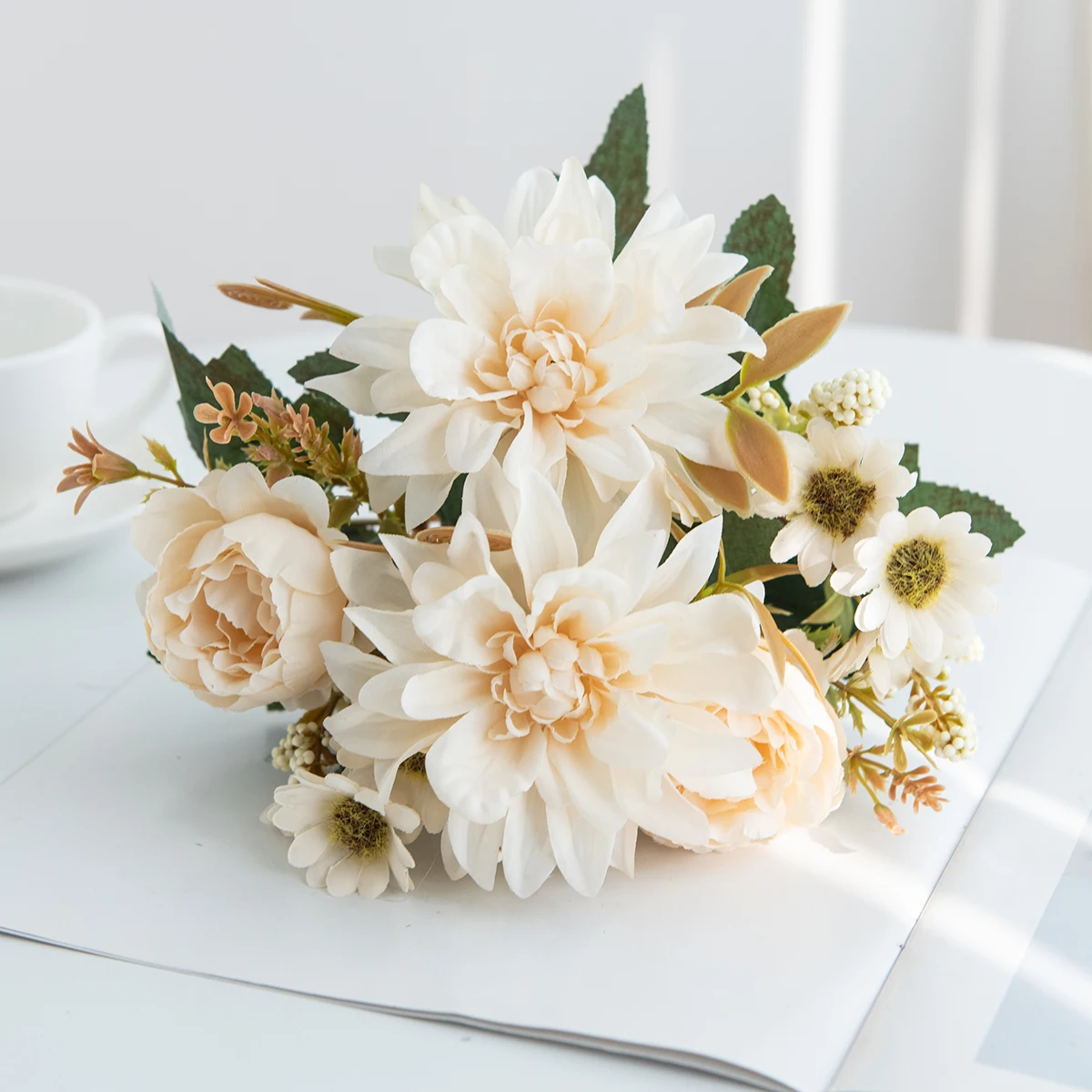 Künstliche Blumen Seiden-Dahlie Rose Festival Heim Zimmer Esstisch Garten Bogen Hochzeit Brautstrauß Handgemachtes DIY Geschenk Dekoration – Detail 1