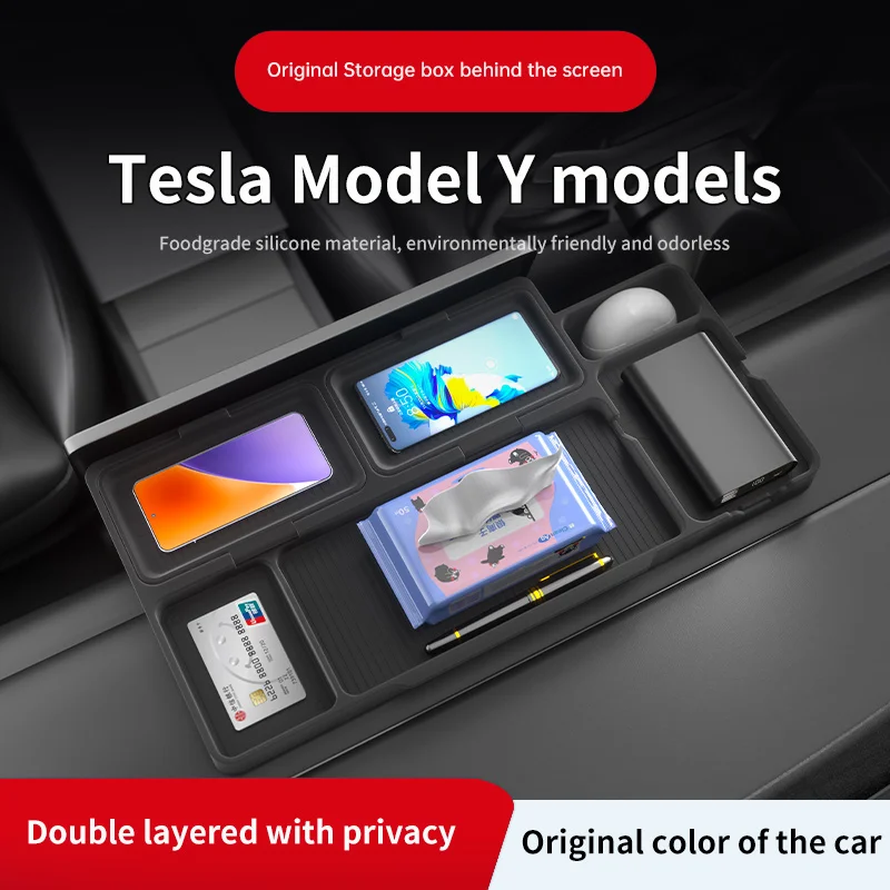

Storage Box For TESLA Model Y 2025 Juniper Dashboard Screen Center Console Organizer Phone Holder Interior Accessories