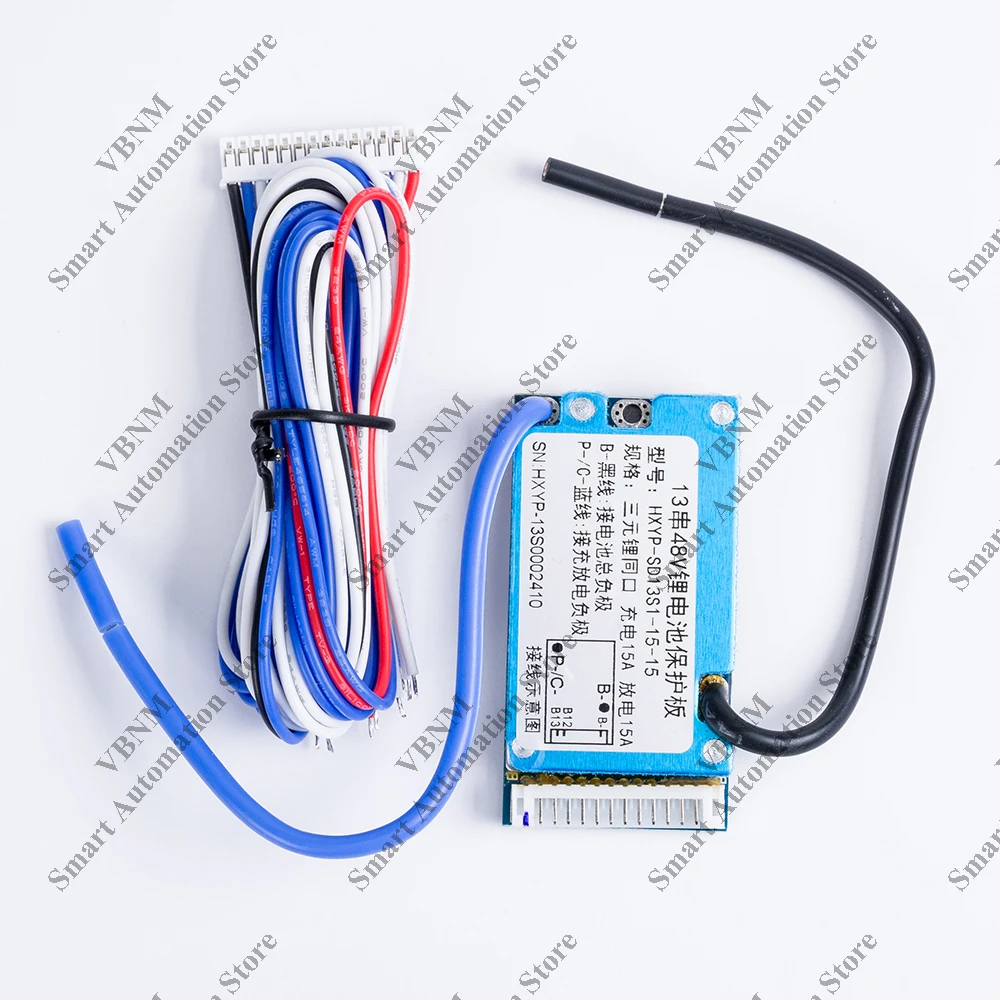 Placa de gestión de batería de iones de litio BMS 13S, 48V, 54,6 V, 15A, puerto común, protección contra sobredescarga para e-bike e-scooter, 62x32x8mm