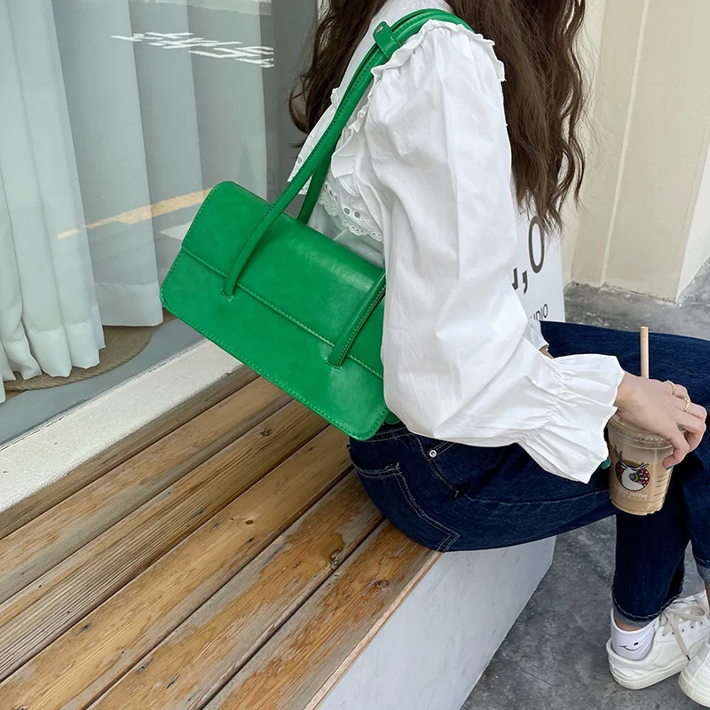 Fashion Women Small Tote Shoulder Bag Retro Design Ladies Clutch Purse Handbags Solid Color PU Leather Female Underarm Bags