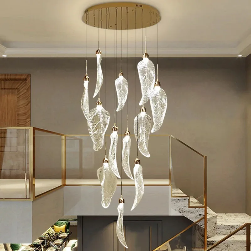 

Modern Leaves Design Led Glass Chandelier For Staircase Home Decorliving Room Hallway Hanging Long Lamps Ceiling Light Fixtures