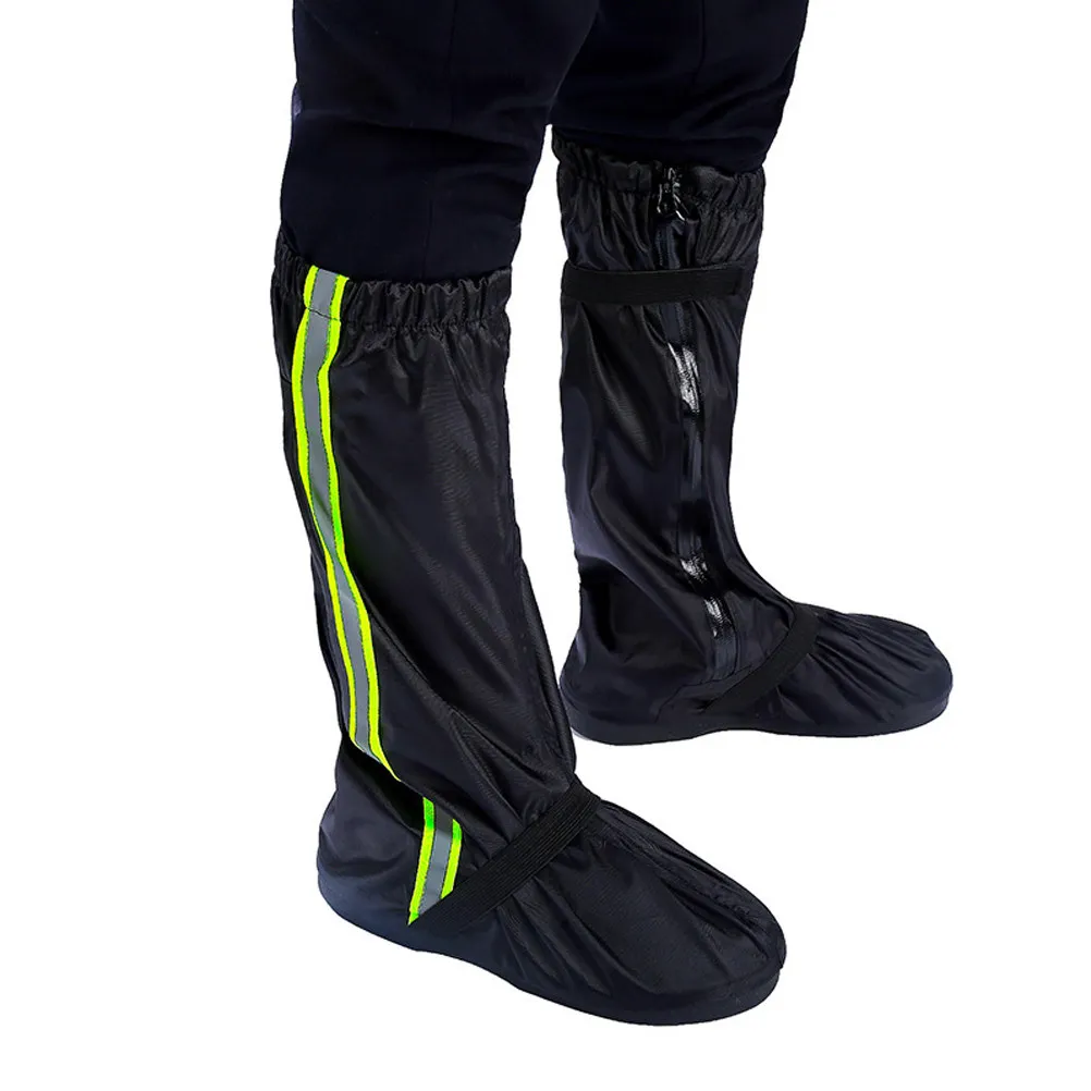 

Oxford Cloth Waterproof Shoes Cover Black L High Rain Boot Cover Reflective Safety Strip for Hiking Riding Travel All Weather