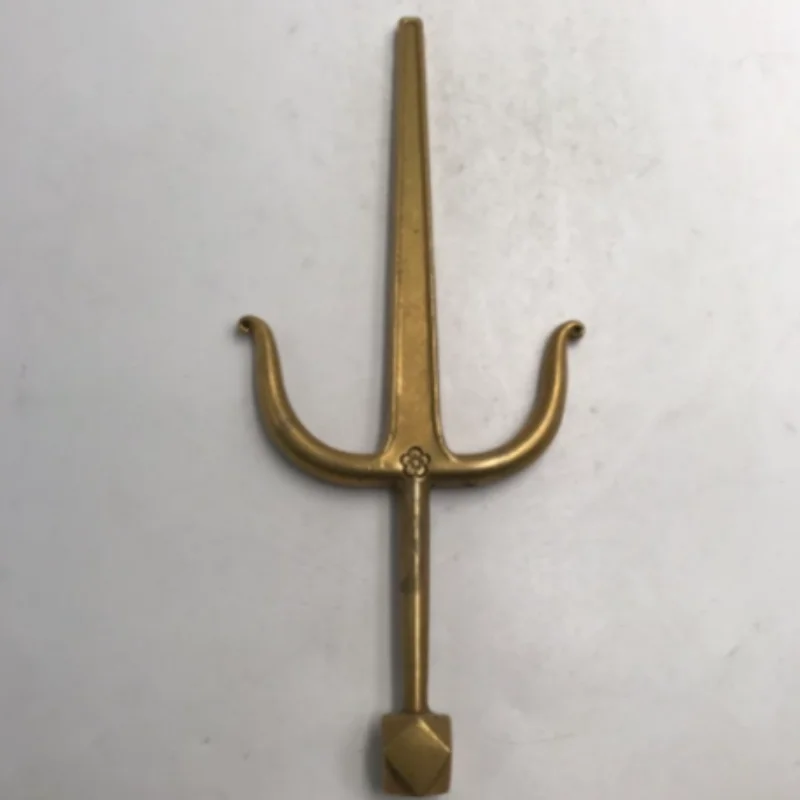 Antique Brass Tai Chi Bagua Trident Hanging Ornament - Taoist Ritual Accessory for Door, Bag Charm Home Protection Collectible