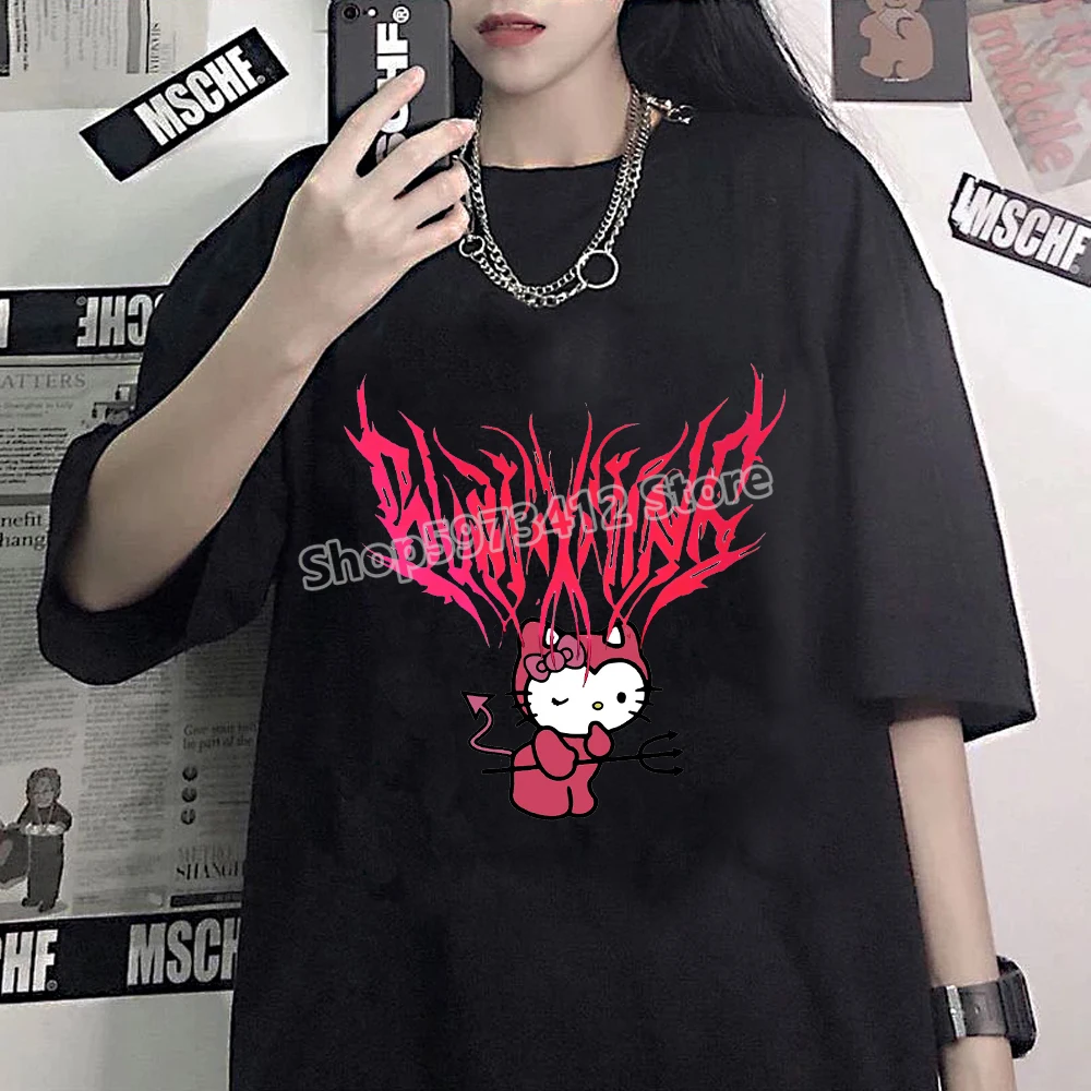 Hello Kitty Kuromi t-shirt Cartoon Boys Girls Anime Figure Graphic Kawaii Street Casual top donna sport all\'aria aperta Y2K Tees