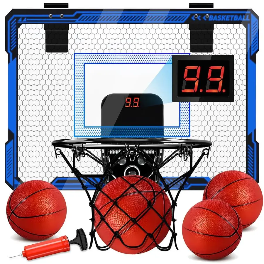 

Basketball Hoop for Kids Over The Door Mini Basketball Hoop with LED Light amp Scoreboard, Includes 3 Balls amp Air Pump Basketb