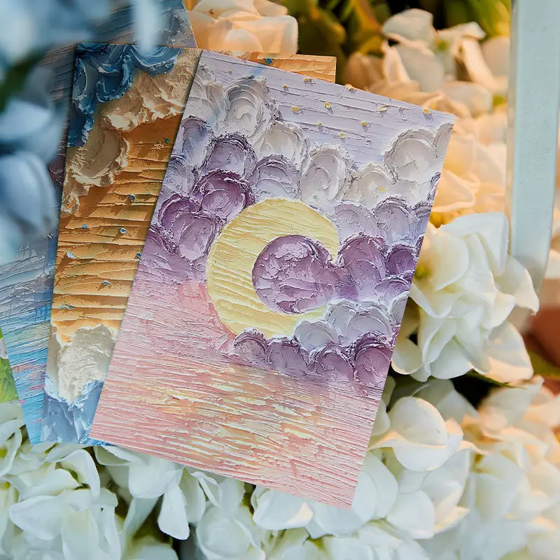 Oil Painting Picture Postcard Ins Healing Birthday Greeting Card Message Postcard Letter Envelope DIY Decoration Cards 30pcs/set