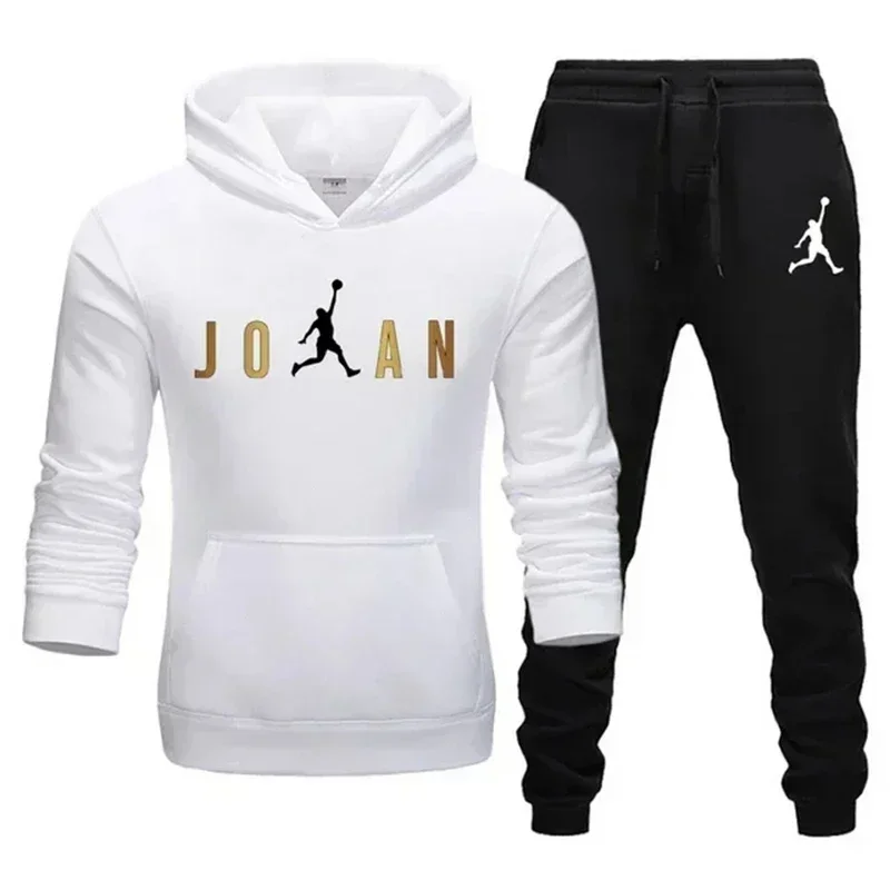 2024 new men\'s fashion casual sportswear set outdoor fitness jogging jumper hoodie + elastic waist pants 2-piece set