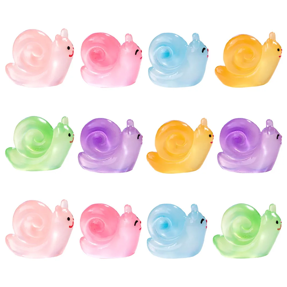 

12 Pcs Luminous Snail Decoration Mini Resin Ornaments Statuette Miniature Figurine