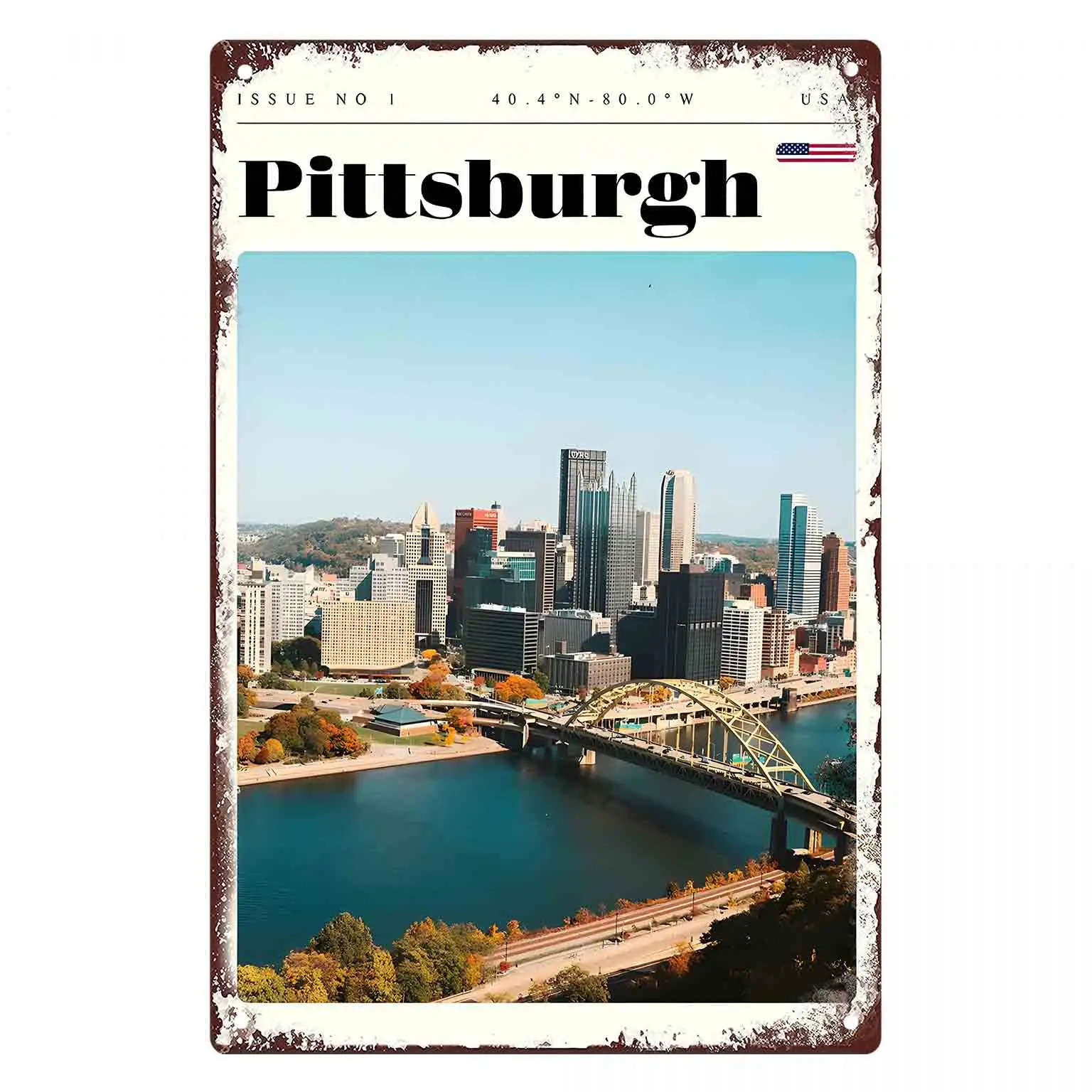 2D FLAT 1pc Pittsburgh Skyline Metal Wall Sign Decoration for Home Cafe Garage Bedroom Porch And Garden