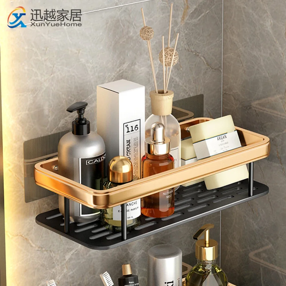 Shower Shelves Basket Black Gold Aluminum Wall Sticker Toilet Shampoo Cosmetic Holder Organizer Rack Bathroom Accessories