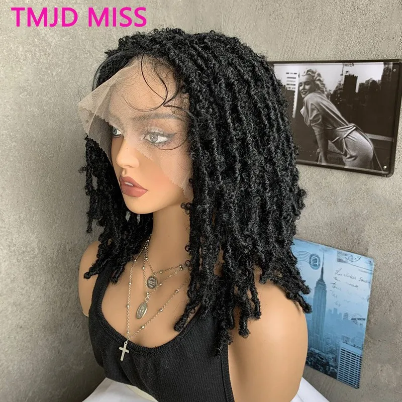 2024 New 14inch Short Braided Wigs For Black Women Butterfly Locs 360 Full Frontal Lace Wig With Baby Hair Front Cornrow