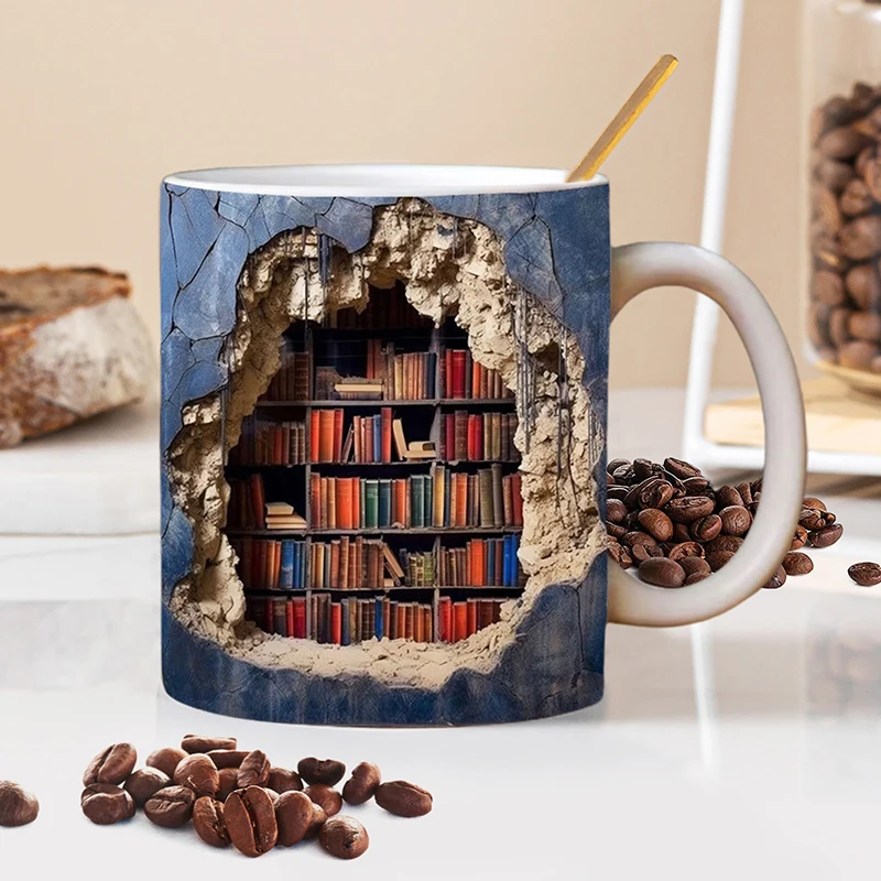 

3D Bookshelf Ceramic Mug Creative Room Design Library Shelf Cup Coffee Tea Milk Cups Home Table Decoration Friends Gifts