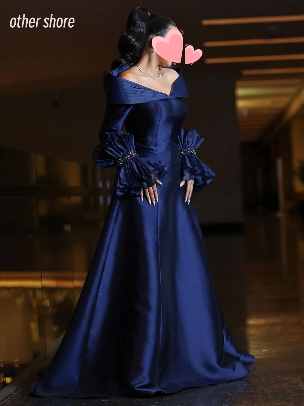 Other Shore Elegant Vintage Sexy Navy Blue Ruffle Beading A-Line Customize Formal Occasion Prom Dress Evening Party Gowns