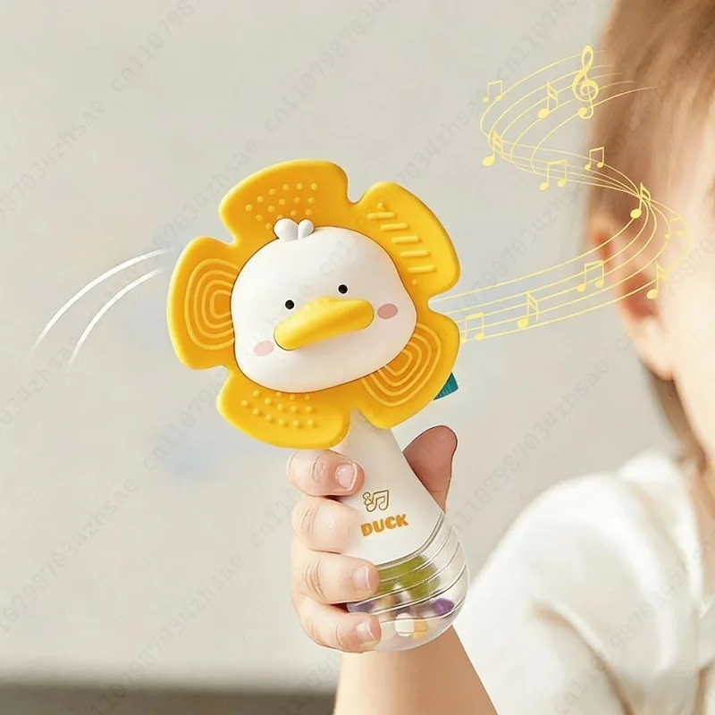Zabawka dla niemowląt, grzechotka, miękka guma spożywcza, uspokajający patyczek, gryzak, uchwyt do trzymania, bębenik, uroczy kaczyk, ćwiczenie zdolności chwytania
