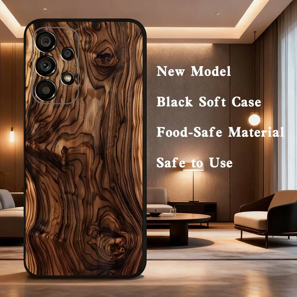 Funda de teléfono de madera Natural para Samsung Galaxy A73,31,32,72,41,53,52,71,22,5G,Note,J7,8,9 funda negra suave