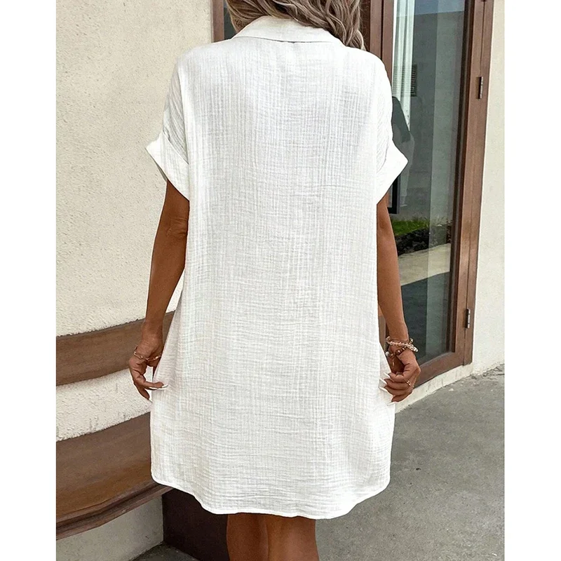 GELITAYIN été boutonné décontracté ample femmes chemise robe mode minimaliste élégant femme robes à manches courtes mince solide La