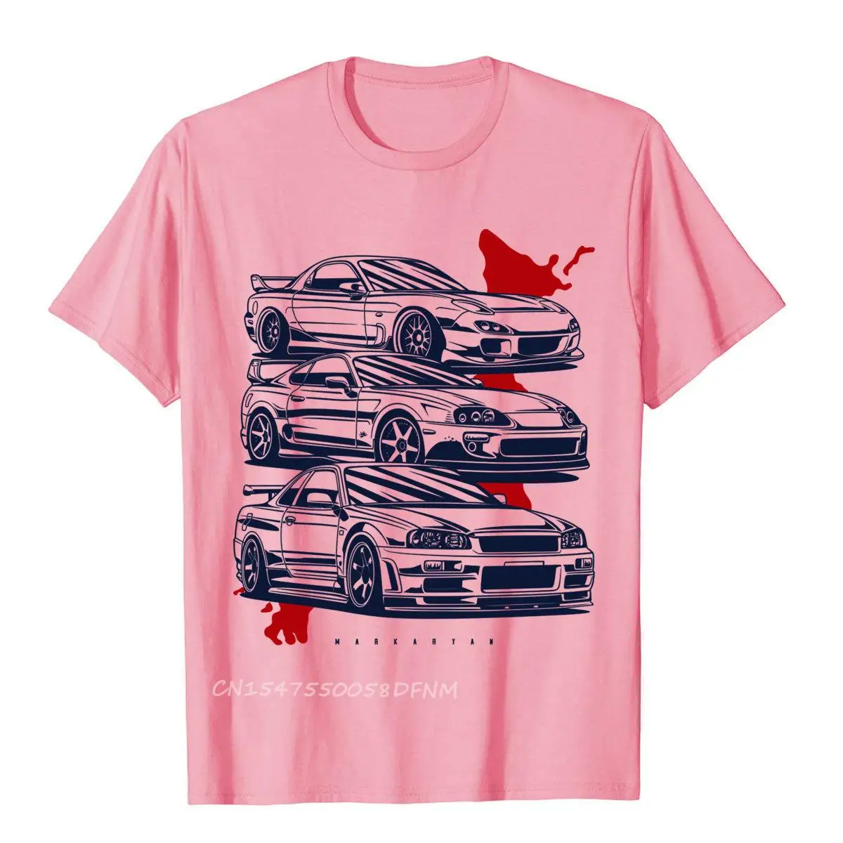 Camiseta de manga curta masculina, estampa engraçada de carro, puro algodão, tops da moda, novo, 2024