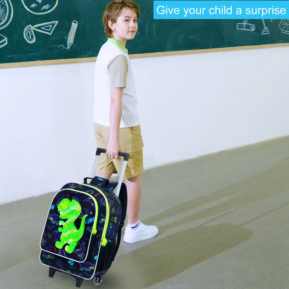 Zaino con ruote da 3 pezzi per ragazzi, bookbag con ruote per bambini, borsa da scuola con ruote con borsa per il pranzo