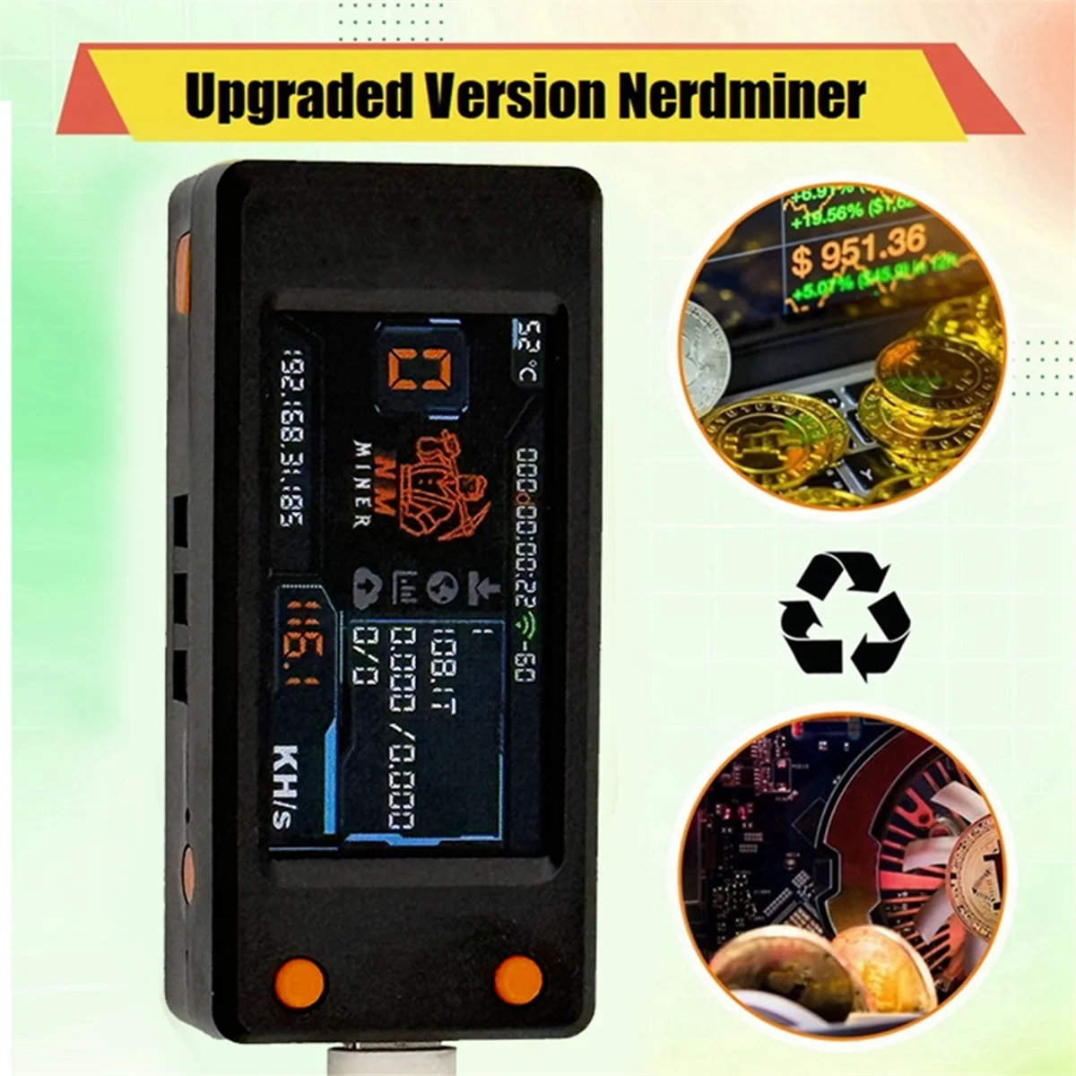 A74Z Atualização Nerdminer 118KH/S BTC Solo Lottery Miner com tela colorida de 1,91 polegadas Bitcoin BTC Miner ASIC Miner