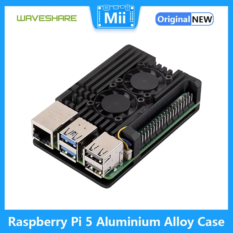 เคส Raspberry Pi 5อลูมิเนียมอัลลอยด์พัดลมระบายความร้อนแบบคู่