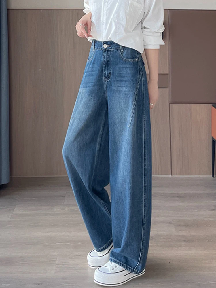 Autumn retro blue curved jeans women's high waisted narrow version fashion versatile commute loose carrot harem pants