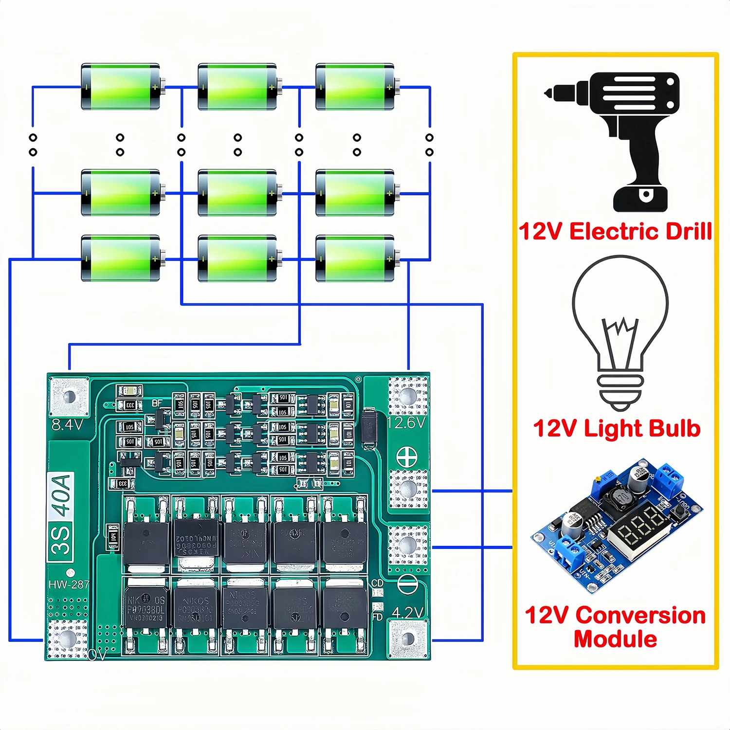 3S 4S 40A 60A Lithium Battery Charger Protection Board 18650 BMS Li-ion Enhance/Balance For Drill Motor 11.1V 12.6V/14.8V 16.8V