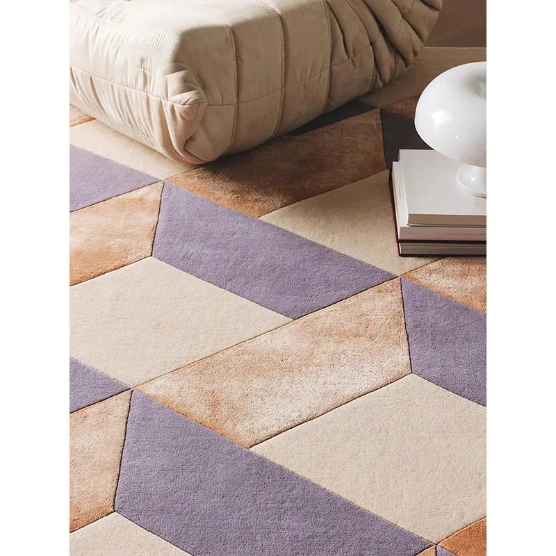 Light luxury carpet, living room color-blocking designer wool custom Nordic geometric bedroom bedside rug