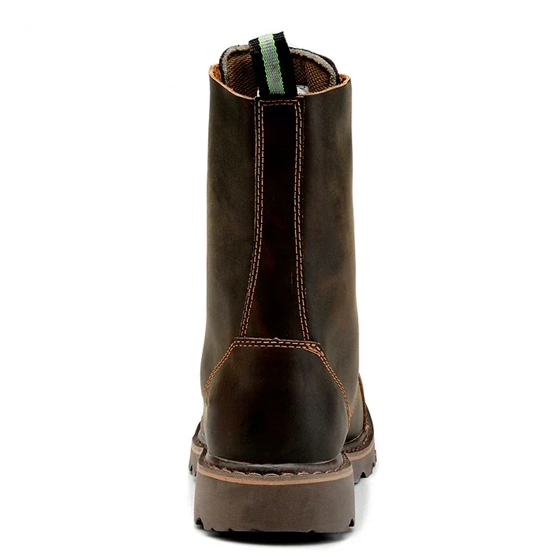 Men Military Boots Genuine Leather Metal Gothic Punk Boots Motorcycle Knight Boots Black Desert Combat Top Ankle Boots Male