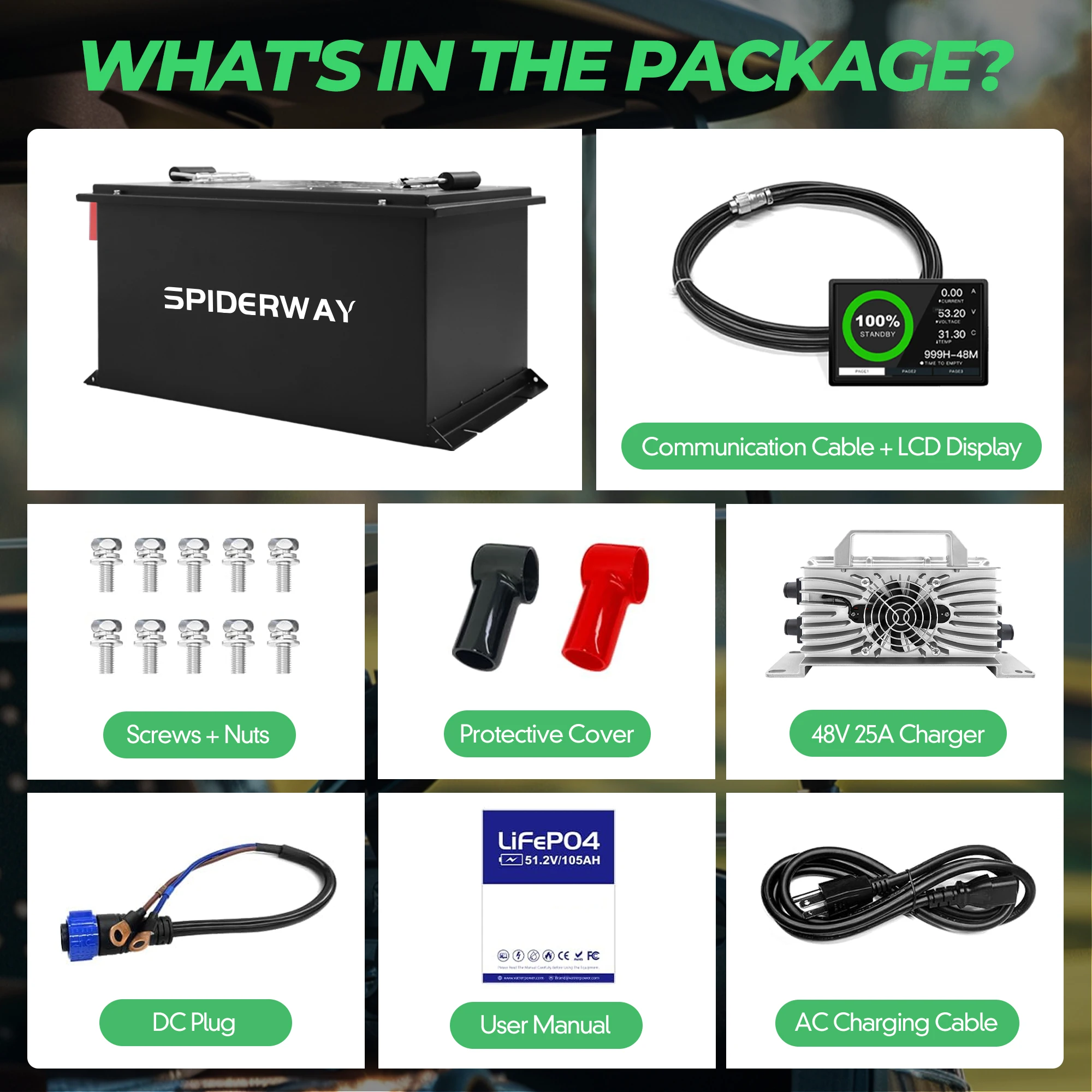 24 فولت 105 أمبير بطارية ليثيوم LiFePO4 عربة جولف 200A BMS 6000 + دورات بحد أقصى 14.72 كيلو وات مع شاحن سريع 25A لـ GEM ICON