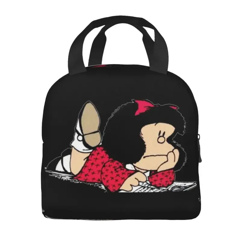 Argentine Cartoon Quino Comic Portable Cooler Thermal Food Lunch Box Kids School Children Mafalda Insulated Lunch Bags for Women