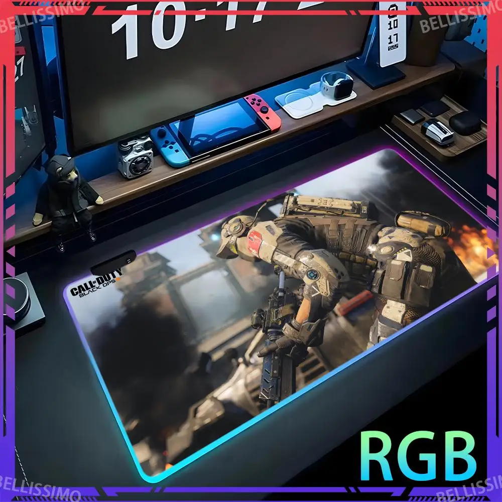 RGB C_Call of Duty B_Black Ops III MousePad Cute Keyboard Pad Desktop Accessories Anime Desk Mat 1000x500x4mm Luminous Mouse Pad